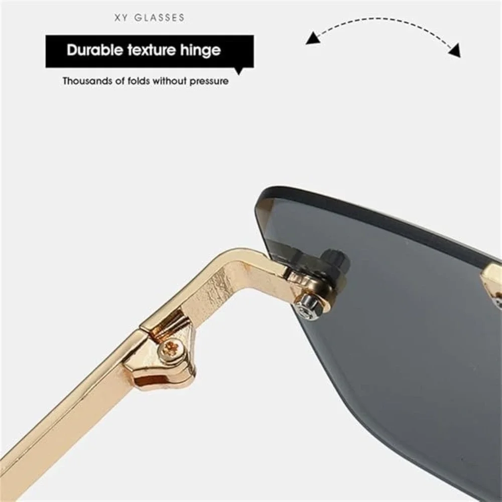 Mens Oversized Rimless Gold‎ Frame Sunglasses Dark Tint Square Lens Lentes Gafas